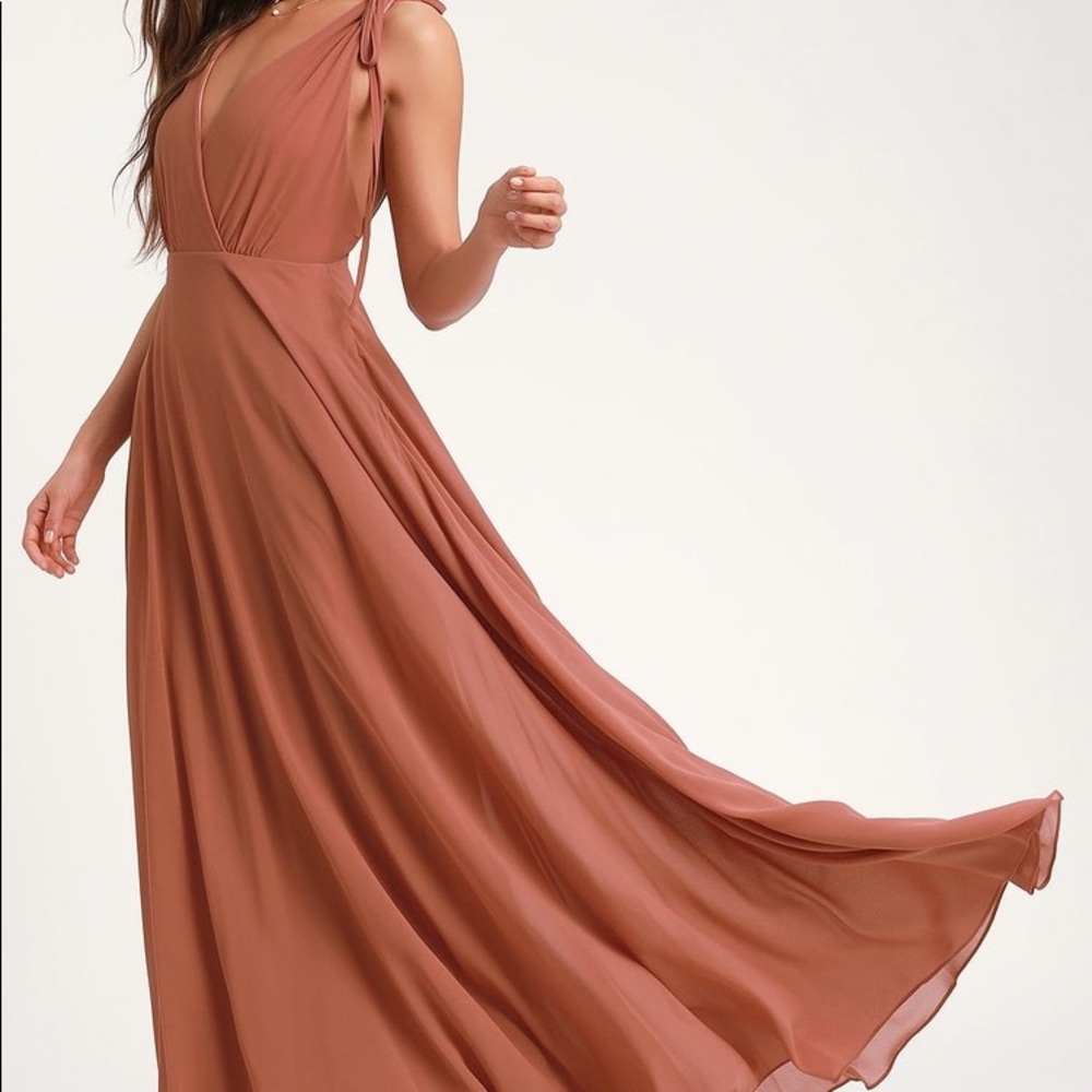 NWT Lulus Dance the Night Away Rusty Rose Backless Maxi Dress